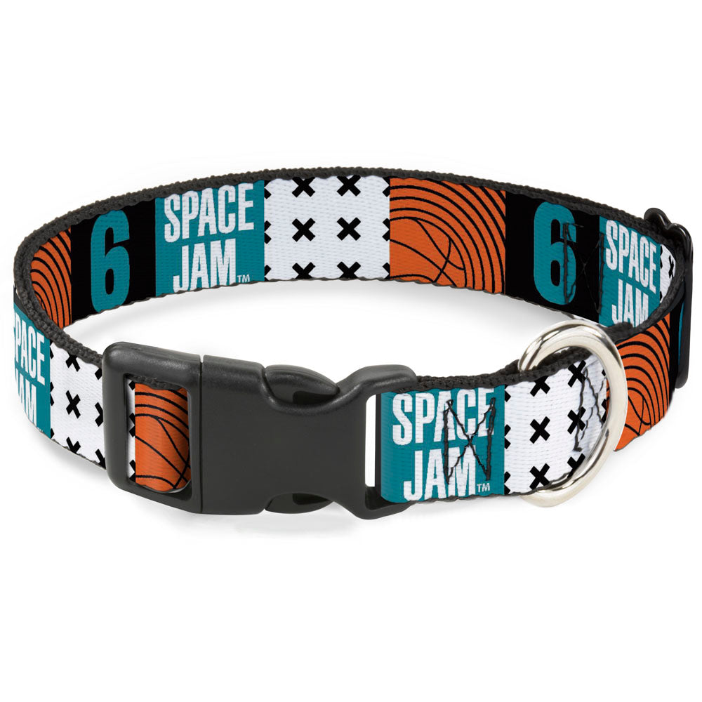 Plastic Clip Collar - SPACE JAM Number 6 Blocks Black/Turquoise/White/Red Dog Collars Plastic Clip Side Release Looney Tunes