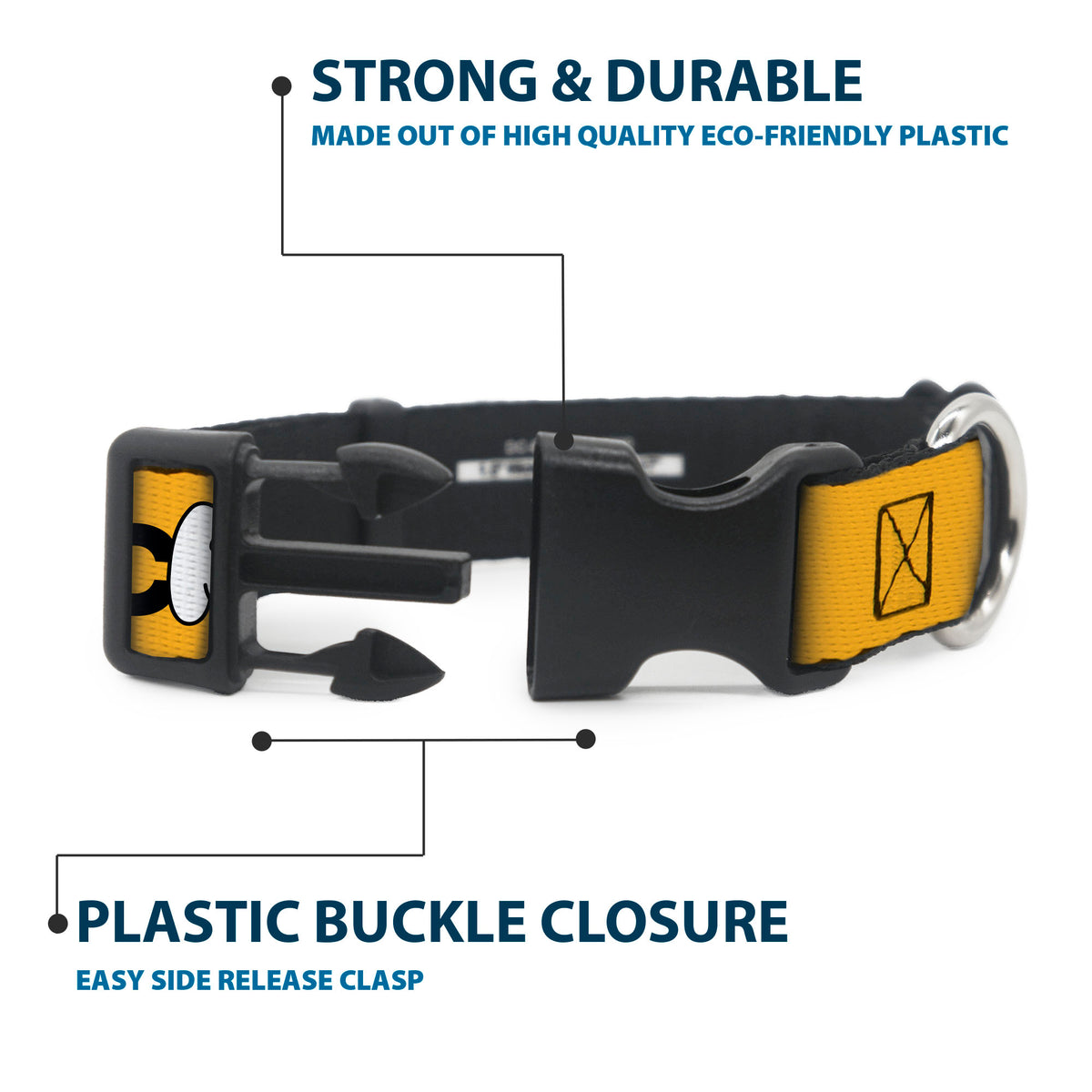 Plastic Clip Collar - DAFFY DUCK Smiling Face Text Orange Dog Collars Plastic Clip Side Release Looney Tunes