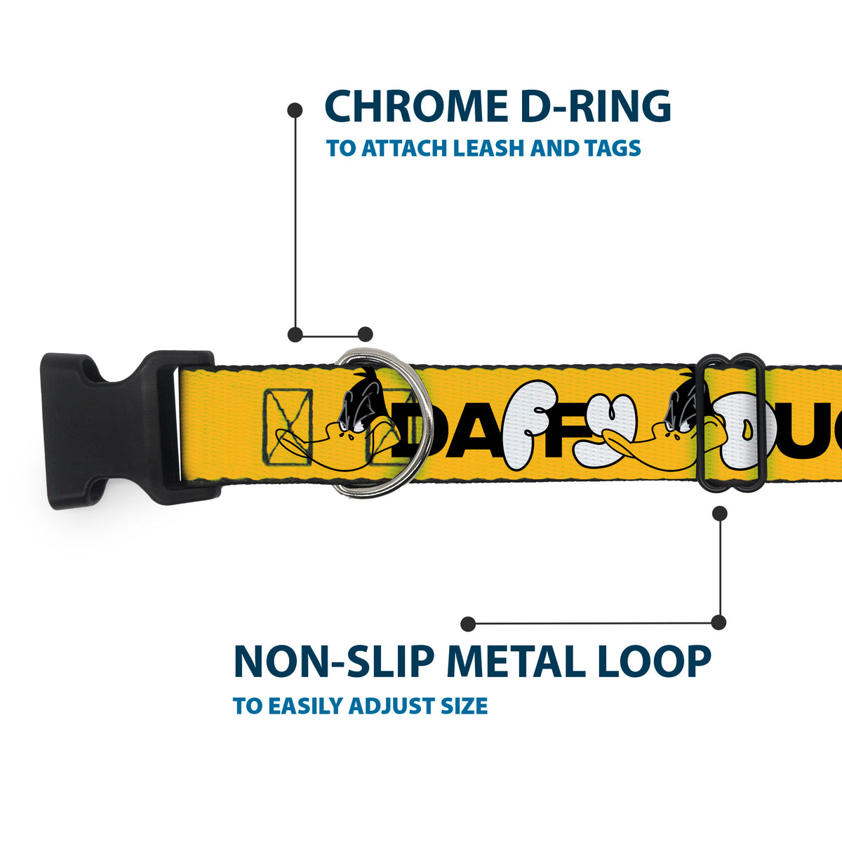 Plastic Clip Collar - DAFFY DUCK Smiling Face Text Orange Dog Collars Plastic Clip Side Release Looney Tunes