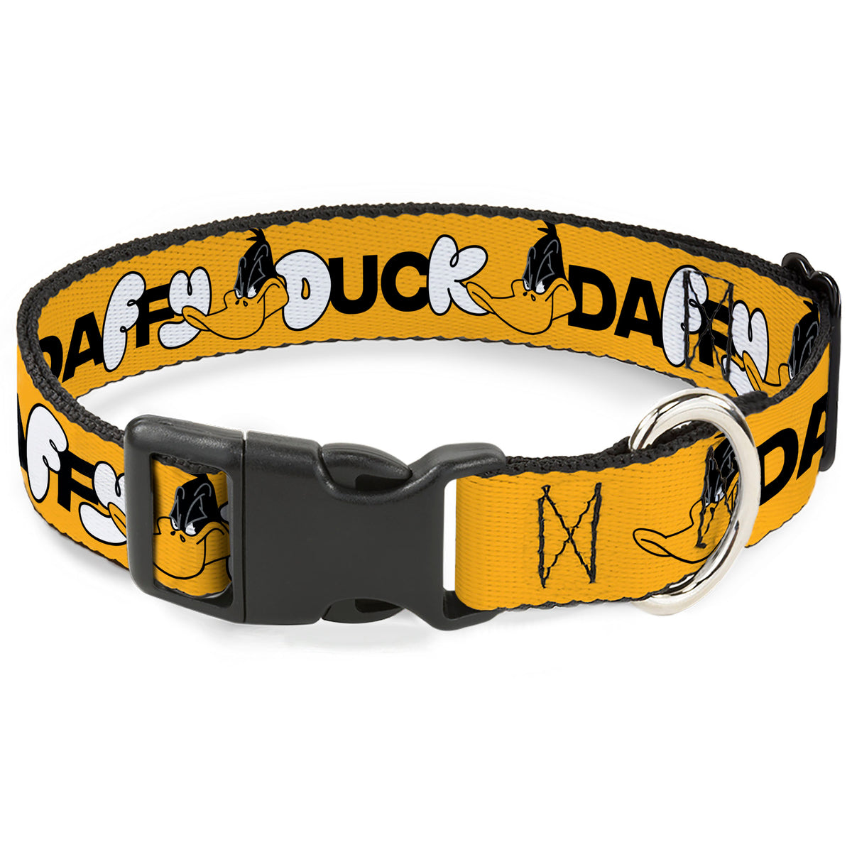 Plastic Clip Collar - DAFFY DUCK Smiling Face Text Orange Dog Collars Plastic Clip Side Release Looney Tunes