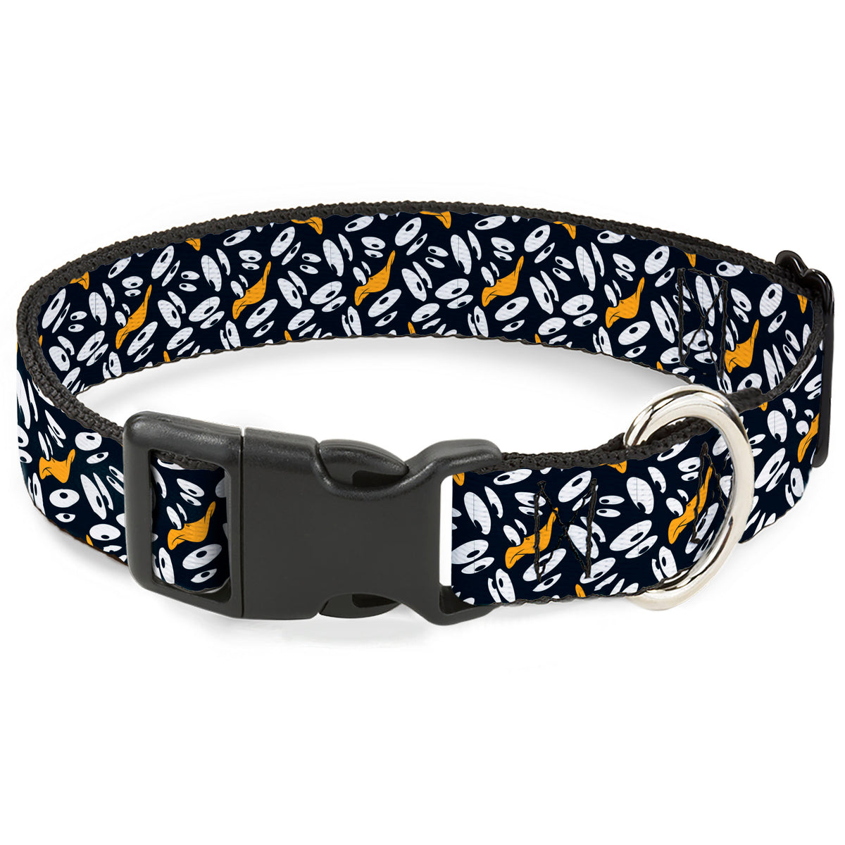 Plastic Clip Collar - Daffy Duck Expression and Eyes Scattered Black/White Dog Collars Plastic Clip Side Release Looney Tunes