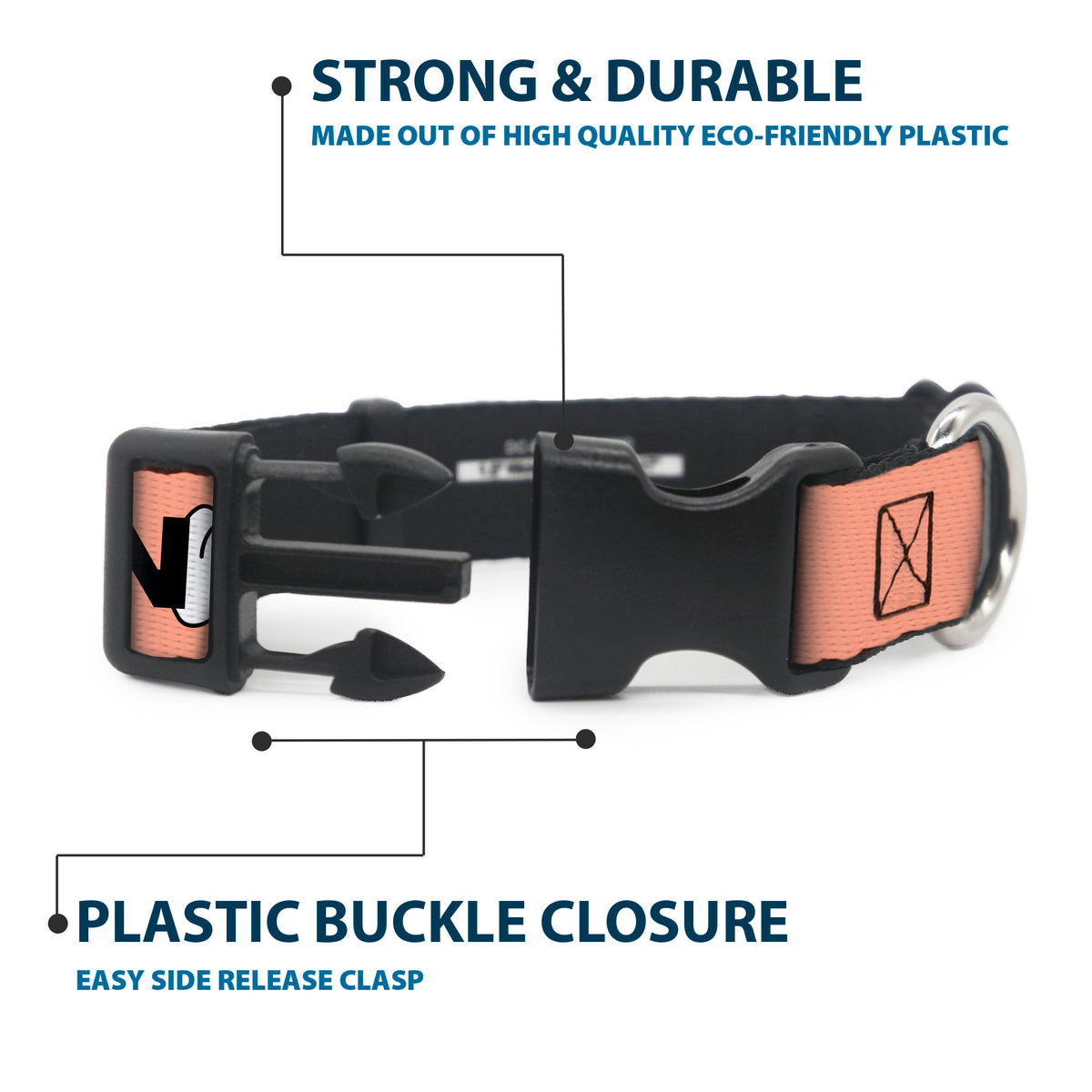 Plastic Clip Collar - LOLA BUNNY Smiling Face Text Peach Dog Collars Plastic Clip Side Release Looney Tunes