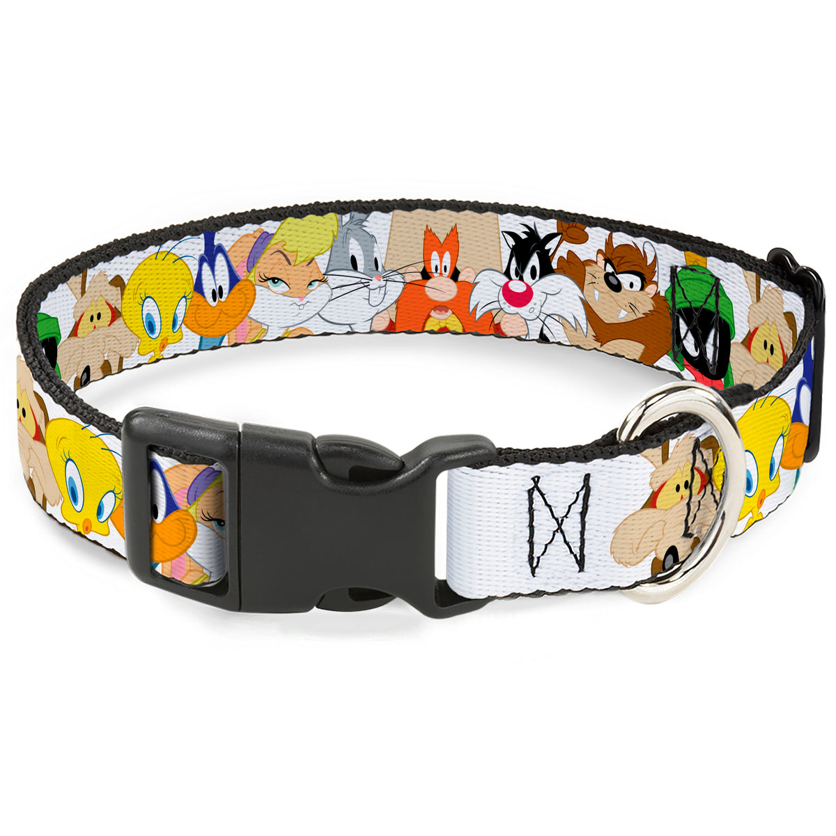 Plastic Clip Collar - Looney Tunes Nine Character Faces White Dog Collars Plastic Clip Side Release Looney Tunes