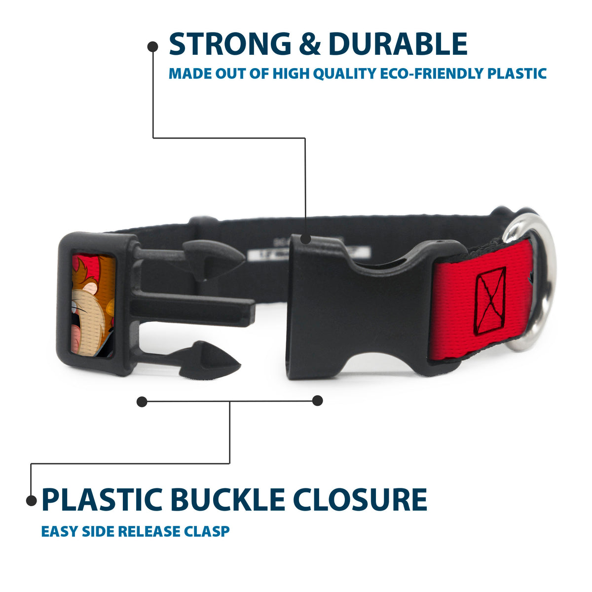 Plastic Clip Collar - Looney Tunes Eight Character Faces Red Dog Collars Plastic Clip Side Release Looney Tunes