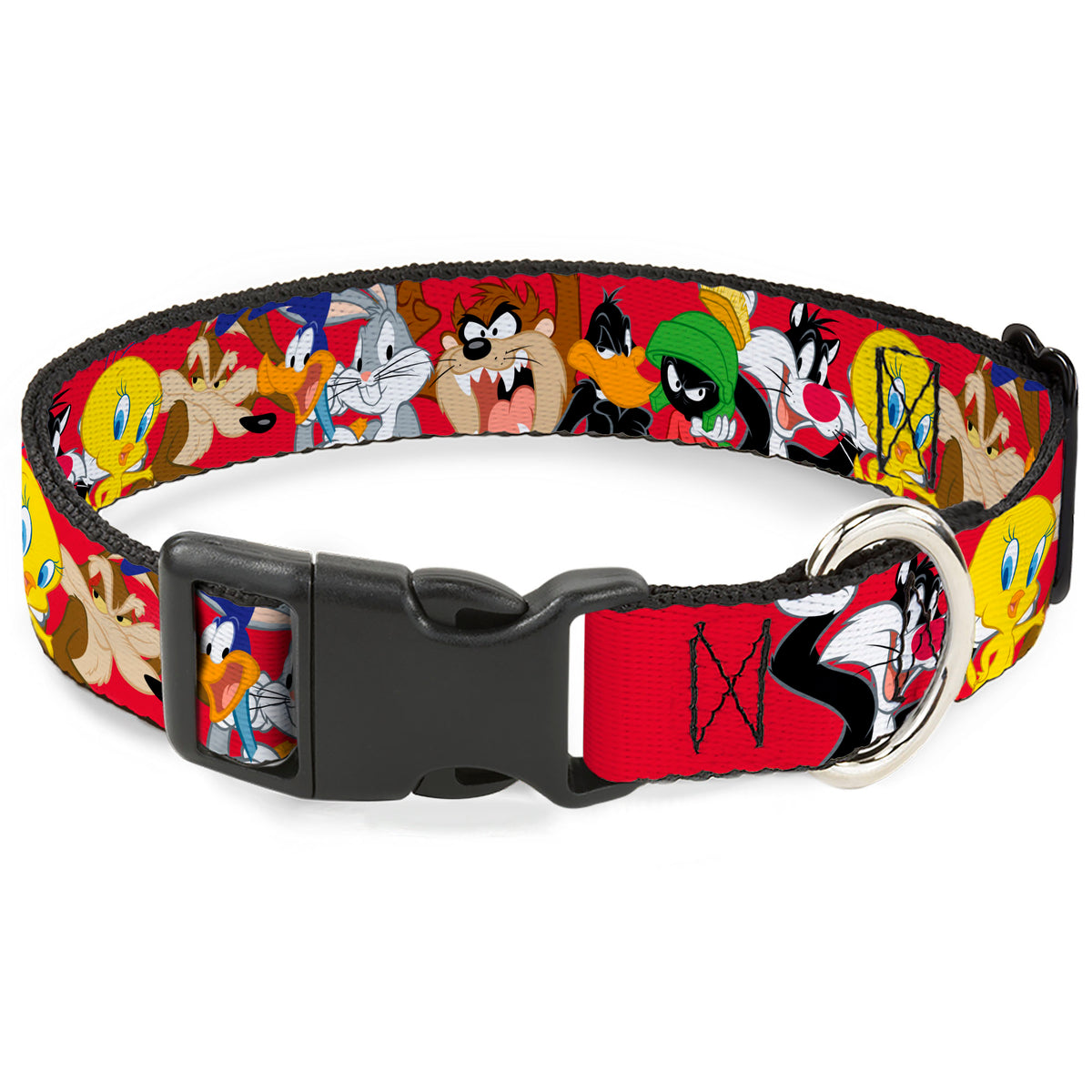 Plastic Clip Collar - Looney Tunes Eight Character Faces Red Dog Collars Plastic Clip Side Release Looney Tunes