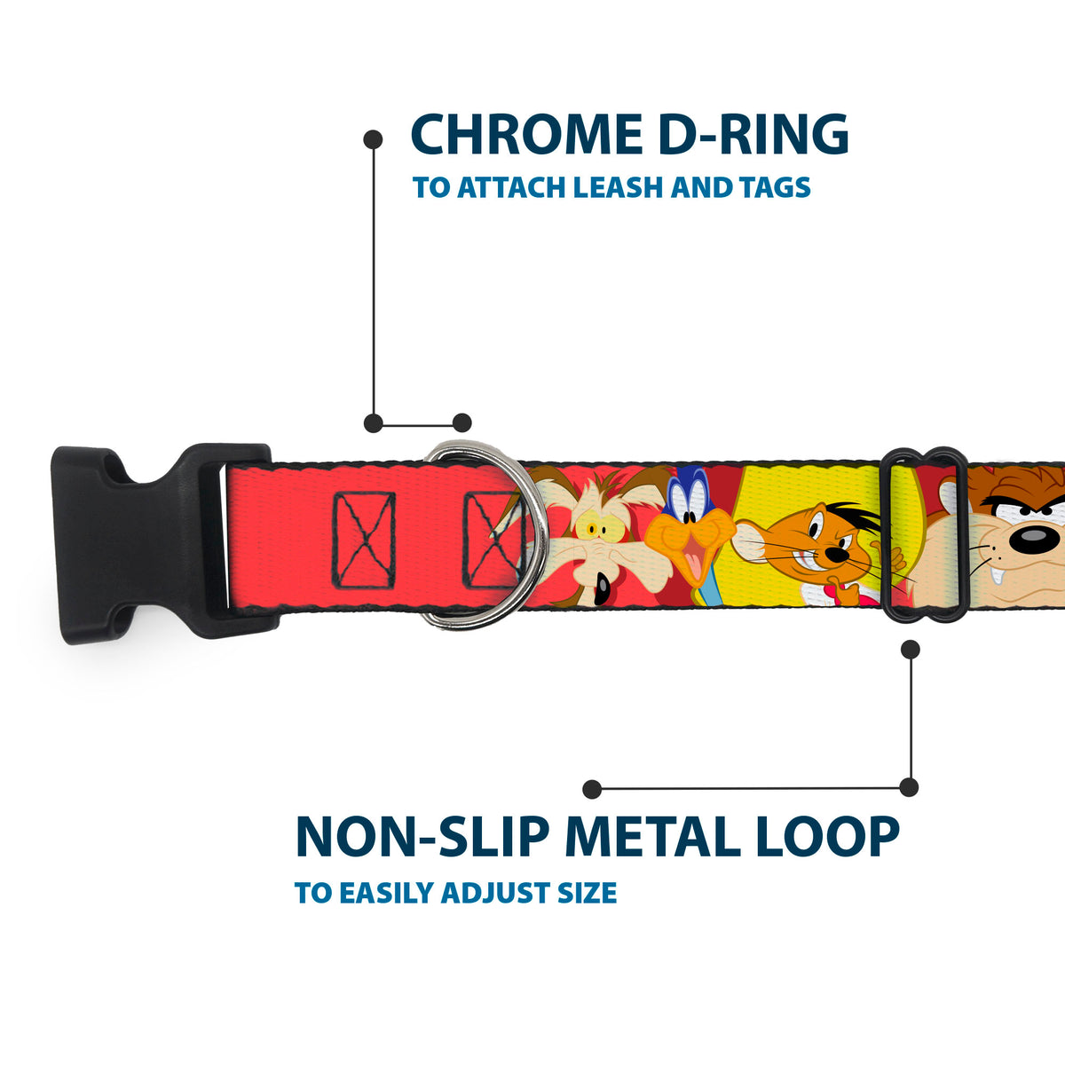Plastic Clip Collar - Looney Tunes Twelve Character Expressions Red Dog Collars Plastic Clip Side Release Looney Tunes