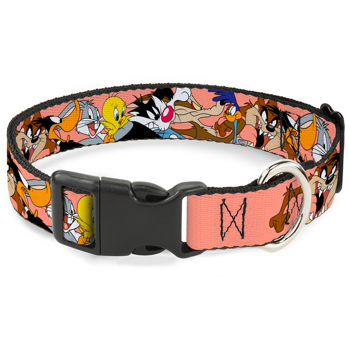 Plastic Clip Collar - Looney Tunes Seven Character Poses Stacked Peach Dog Collars Plastic Clip Side Release Looney Tunes
