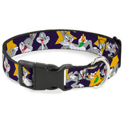 Plastic Clip Collar - Bugs Bunny Poses/Stars Navy Dog Collars Plastic Clip Side Release Looney Tunes