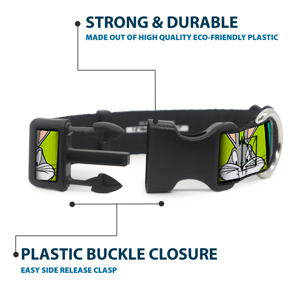 Plastic Clip Collar - Bugs Bunny Expression Blocks Multi Color Dog Collars Plastic Clip Side Release Looney Tunes
