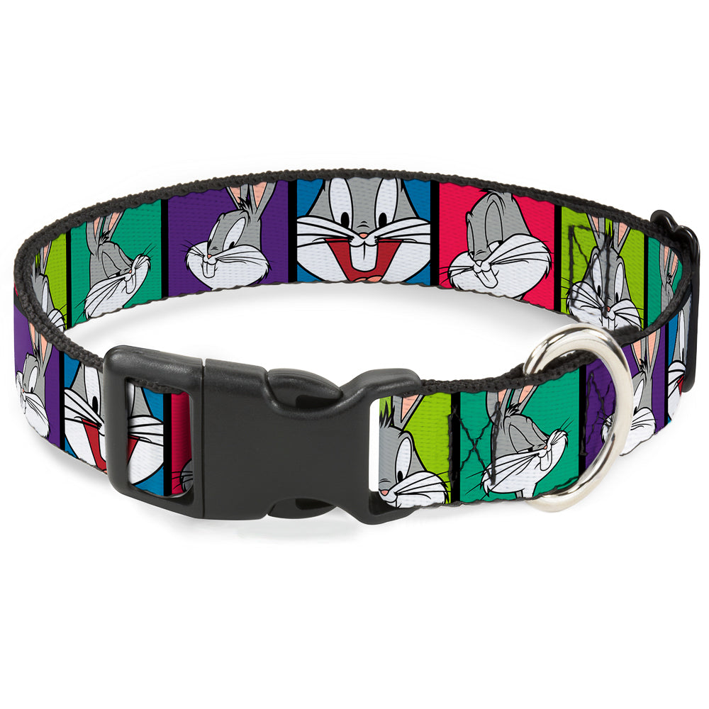 Plastic Clip Collar - Bugs Bunny Expression Blocks Multi Color Dog Collars Plastic Clip Side Release Looney Tunes