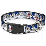 Plastic Clip Collar - Bugs Bunny CLOSE-UP Poses Blue Dog Collars Plastic Clip Side Release Looney Tunes