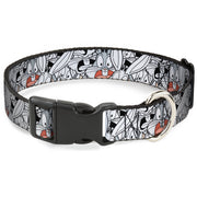 Plastic Clip Collar - Bugs Bunny Expressions Stacked White/Black/Gray Dog Collars Plastic Clip Side Release Looney Tunes