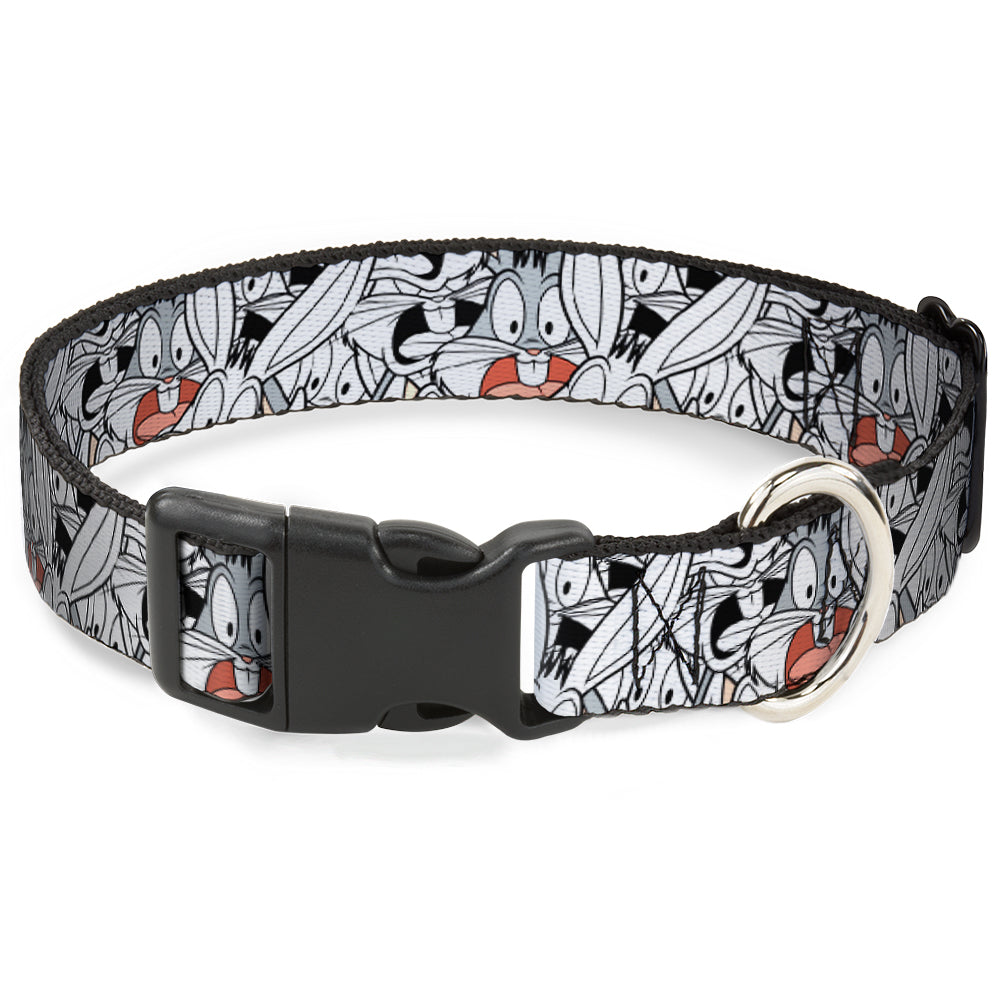 Plastic Clip Collar - Bugs Bunny Expressions Stacked White/Black/Gray Dog Collars Plastic Clip Side Release Looney Tunes