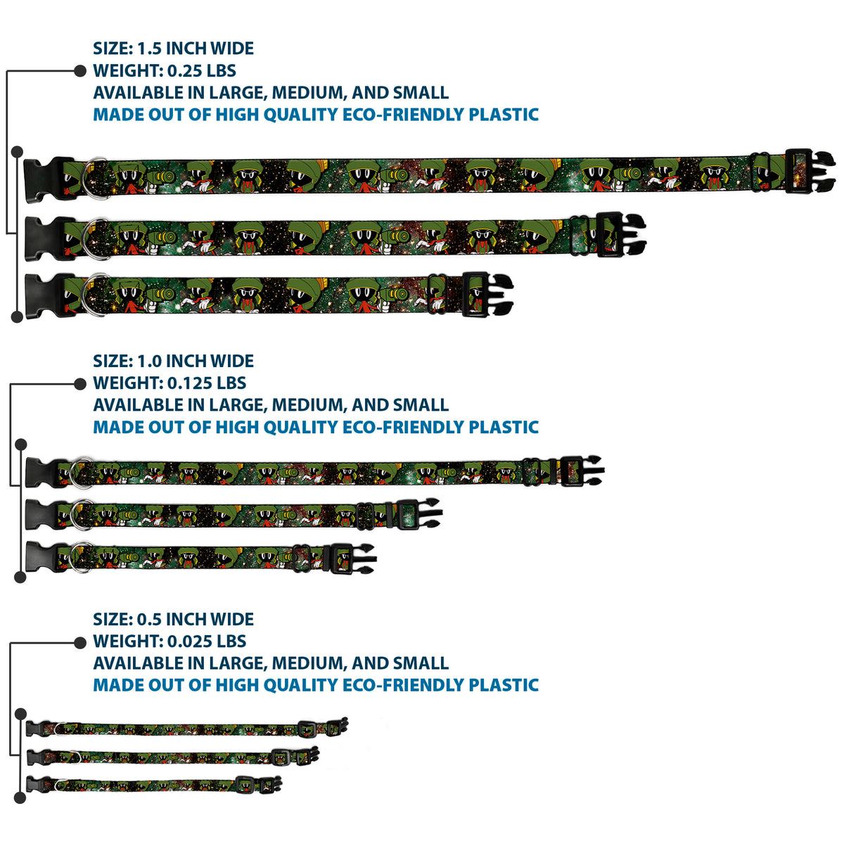 Plastic Clip Collar - Marvin the Martian 4-Poses Galaxy Dog Collars Plastic Clip Side Release Looney Tunes