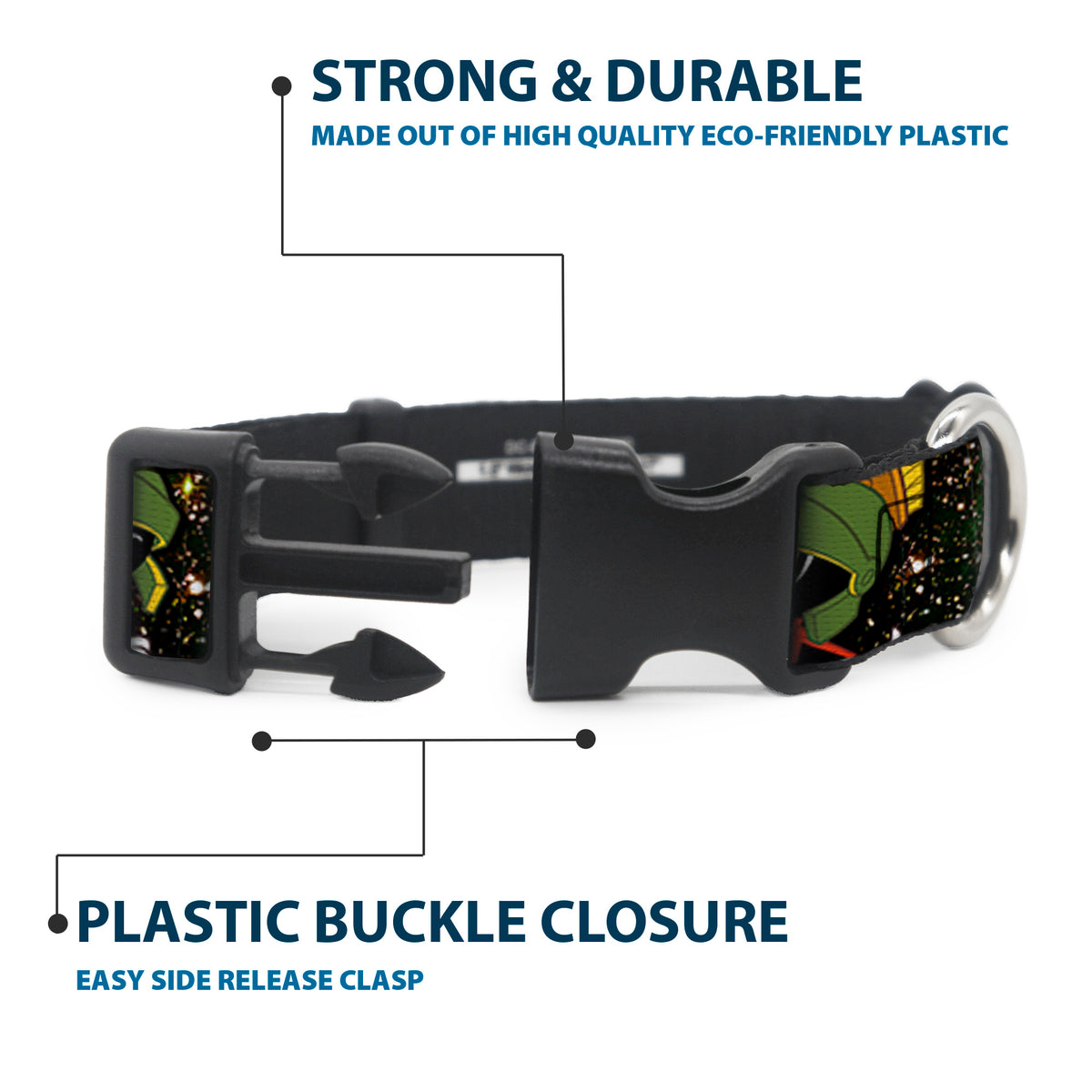 Plastic Clip Collar - Marvin the Martian 4-Poses Galaxy Dog Collars Plastic Clip Side Release Looney Tunes