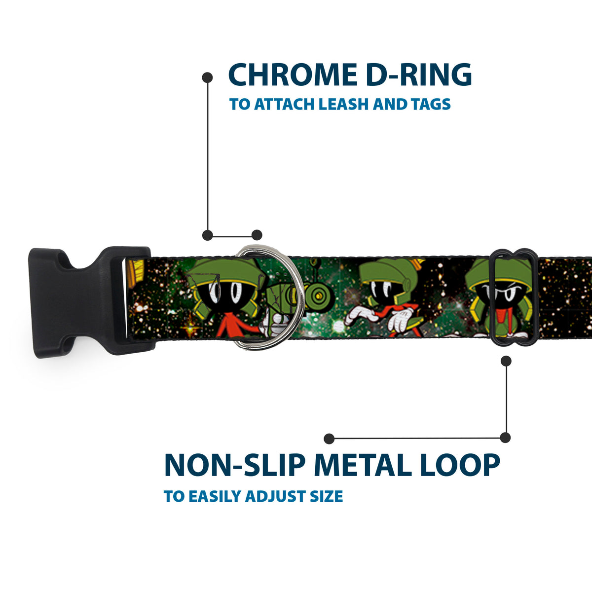 Plastic Clip Collar - Marvin the Martian 4-Poses Galaxy Dog Collars Plastic Clip Side Release Looney Tunes