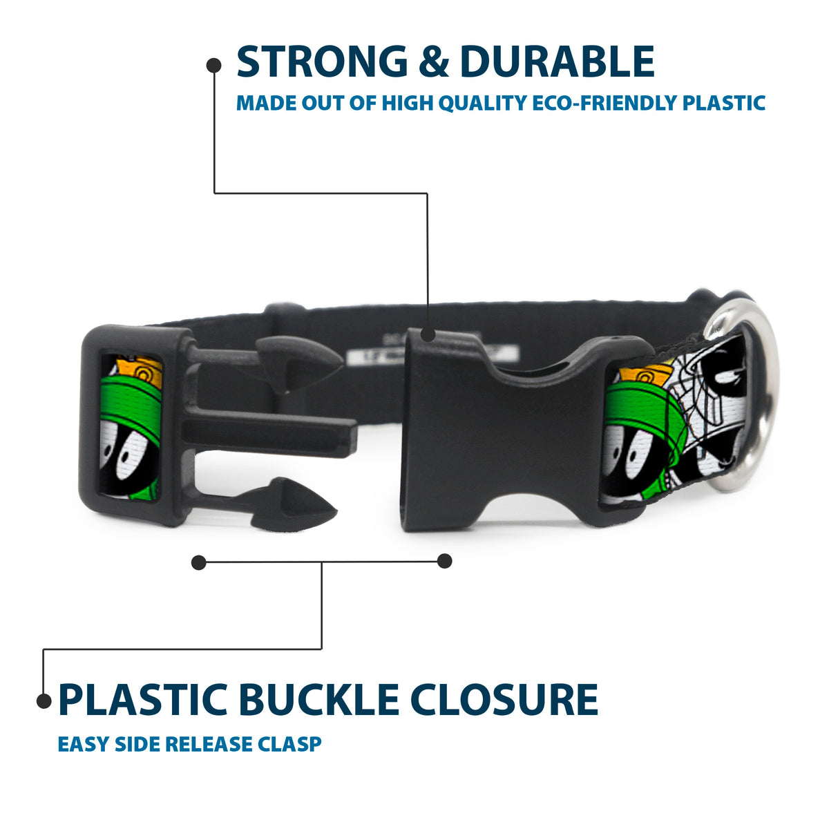 Plastic Clip Collar - Marvin the Martian Expressions Stacked White/Black/Green/Gold Dog Collars Plastic Clip Side Release Looney Tunes