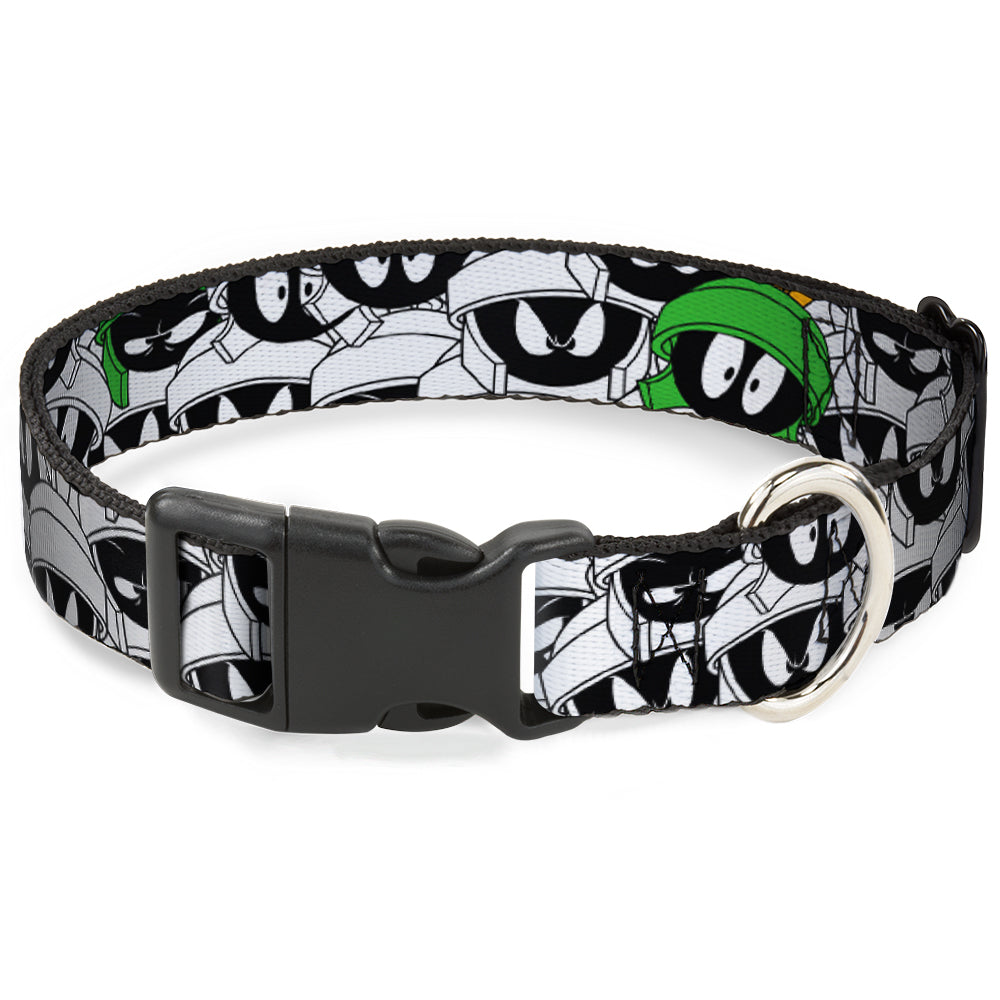 Plastic Clip Collar - Marvin the Martian Expressions Stacked White/Black/Green/Gold Dog Collars Plastic Clip Side Release Looney Tunes