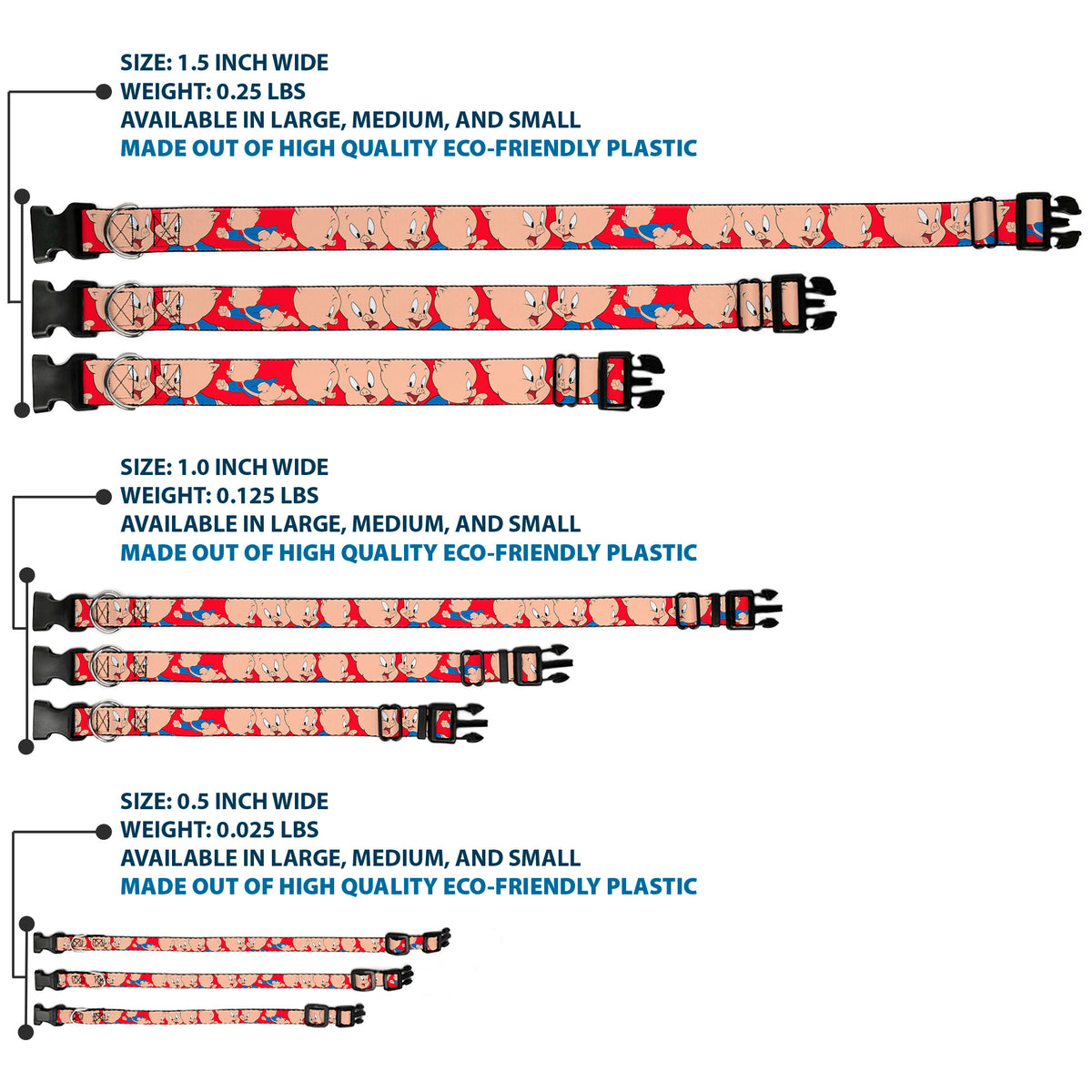 Plastic Clip Collar - Porky Pig Expressions Red Dog Collars Plastic Clip Side Release Looney Tunes