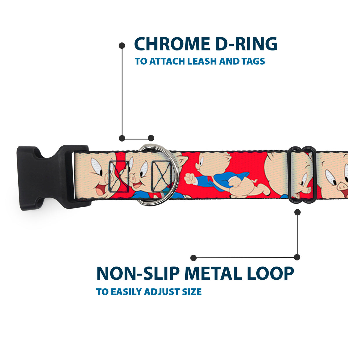Plastic Clip Collar - Porky Pig Expressions Red Dog Collars Plastic Clip Side Release Looney Tunes