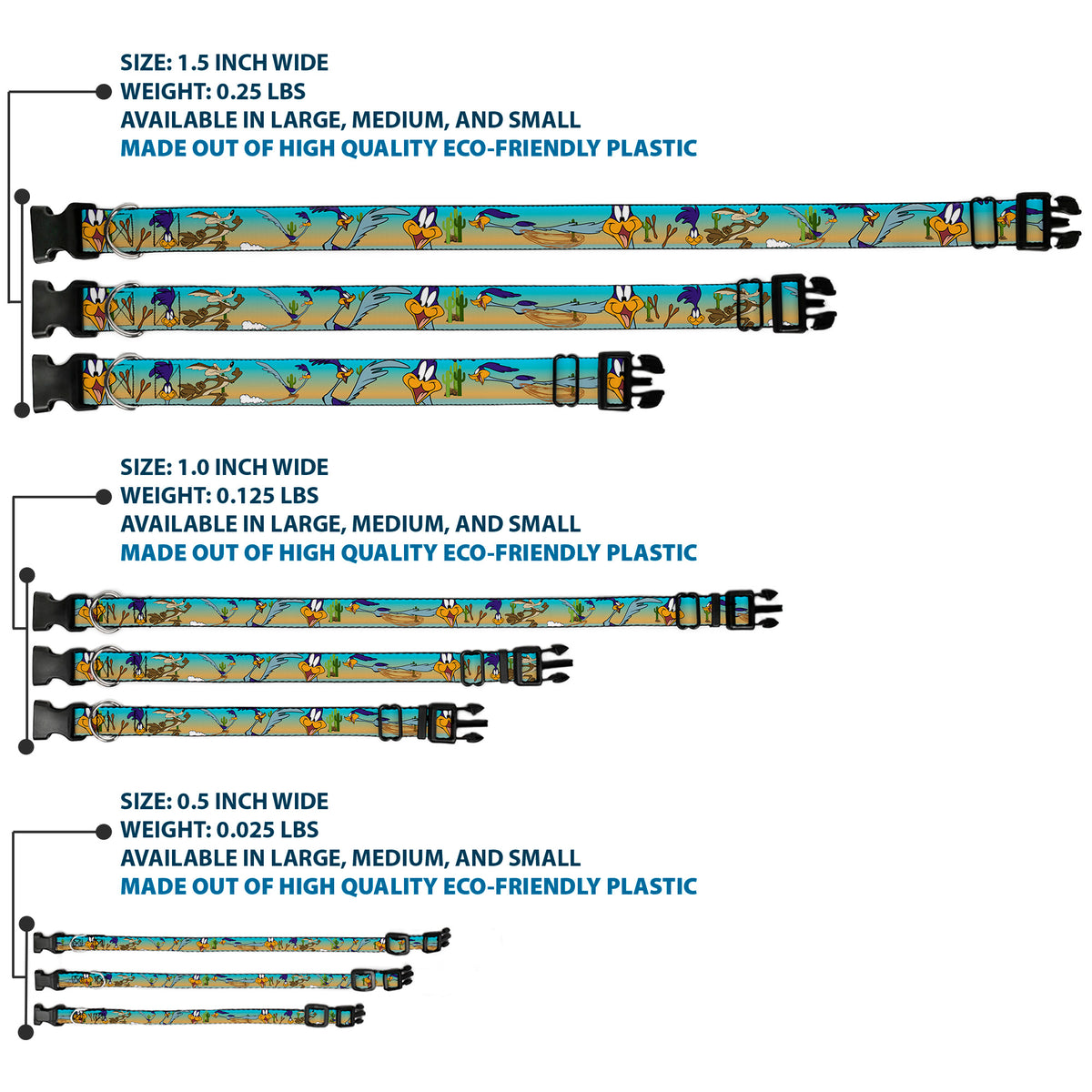Plastic Clip Collar - Road Runner/Wile E. Coyote Scene1 Brown Fade Dog Collars Plastic Clip Side Release Looney Tunes