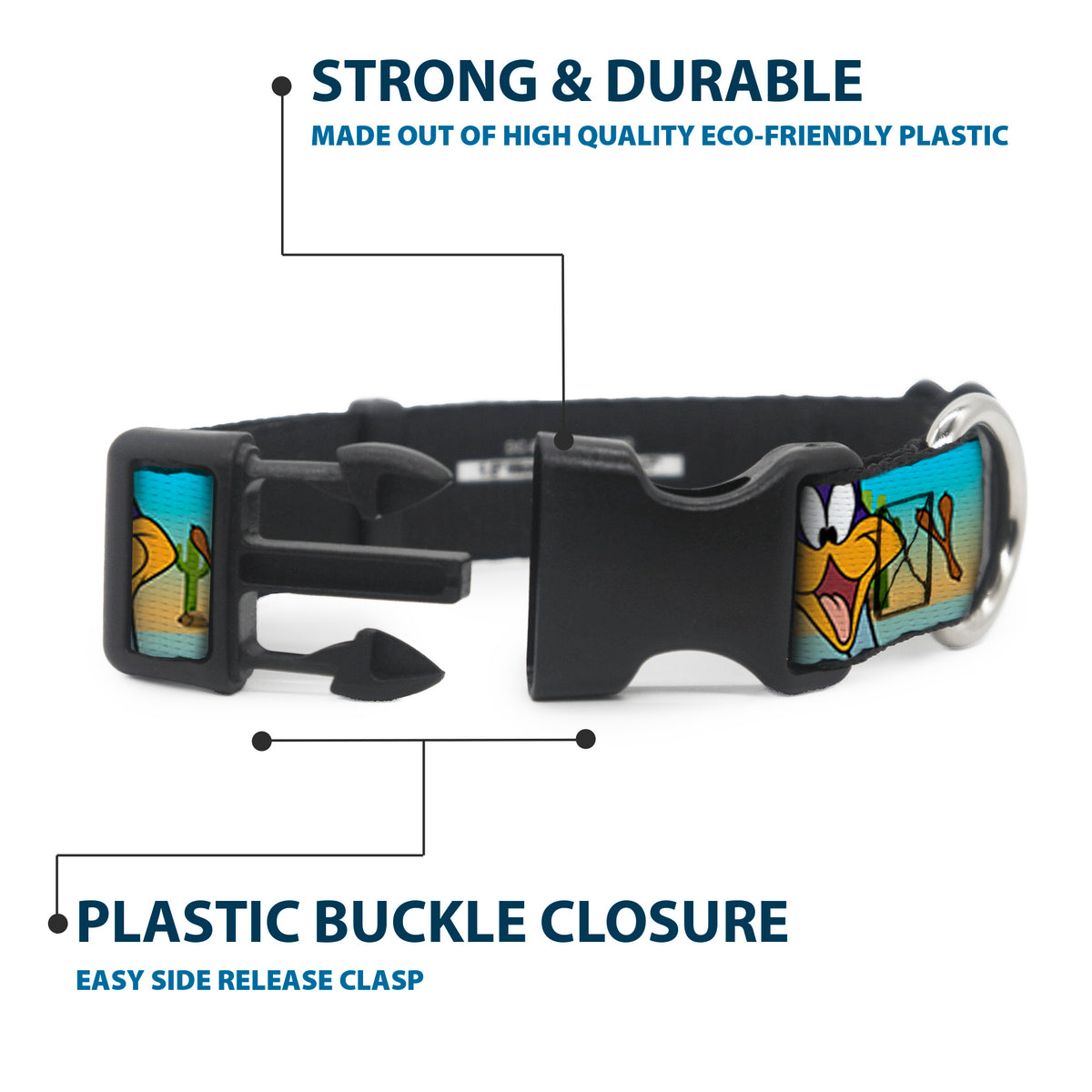 Plastic Clip Collar - Road Runner/Wile E. Coyote Scene1 Brown Fade Dog Collars Plastic Clip Side Release Looney Tunes