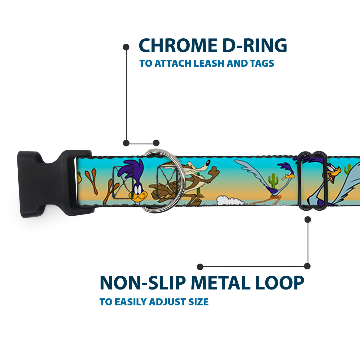 Plastic Clip Collar - Road Runner/Wile E. Coyote Scene1 Brown Fade Dog Collars Plastic Clip Side Release Looney Tunes