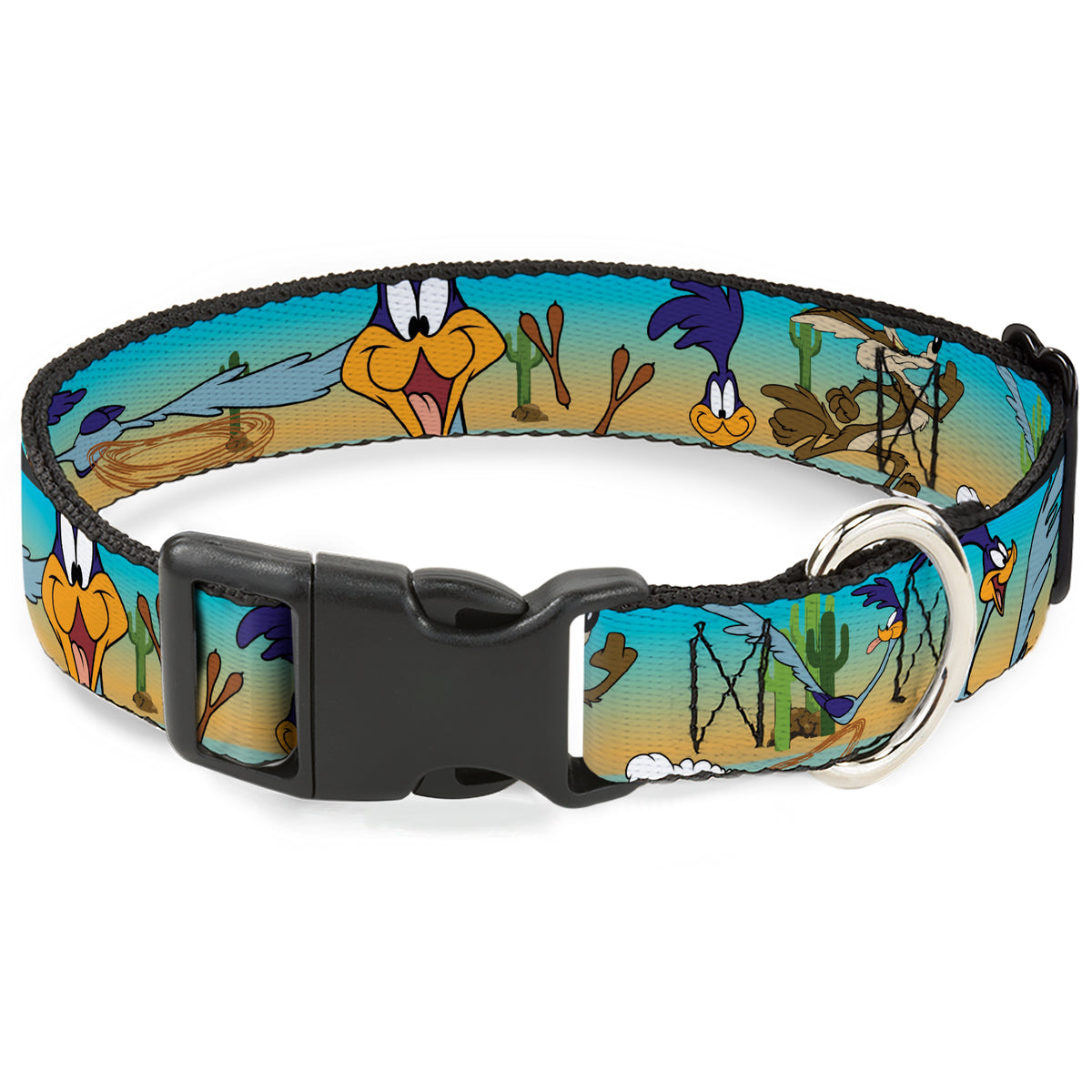 Plastic Clip Collar - Road Runner/Wile E. Coyote Scene1 Brown Fade Dog Collars Plastic Clip Side Release Looney Tunes