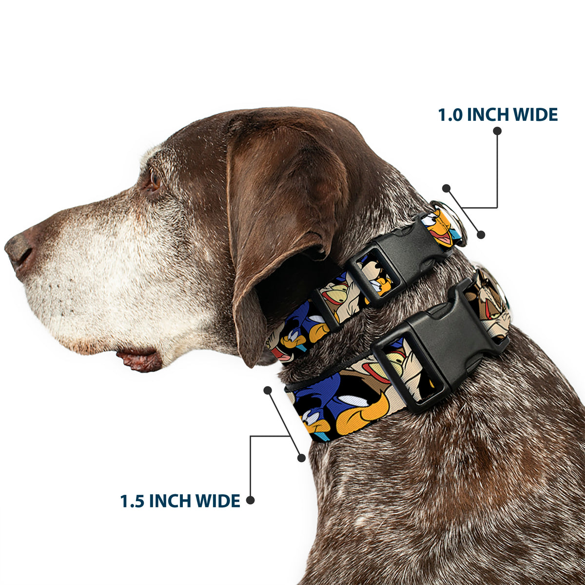 Plastic Clip Collar - Road Runner/Wile E. Coyote Expressions Stacked Black Dog Collars Plastic Clip Side Release Looney Tunes