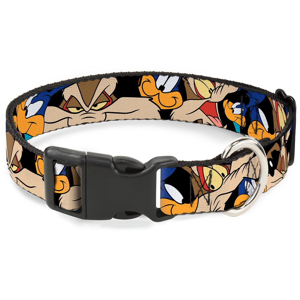 Plastic Clip Collar - Road Runner/Wile E. Coyote Expressions Stacked Black Dog Collars Plastic Clip Side Release Looney Tunes