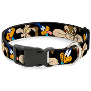 Plastic Clip Collar - Road Runner/Wile E. Coyote Expressions CLOSE-UP Black Dog Collars Plastic Clip Side Release Looney Tunes