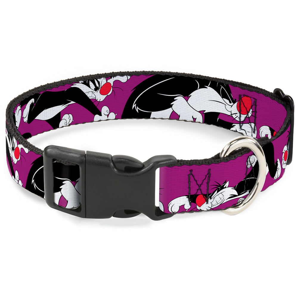 Plastic Clip Collar - Sylvester the Cat Poses Purple Dog Collars Plastic Clip Side Release Looney Tunes
