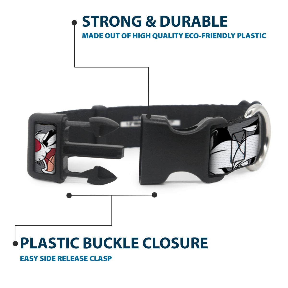 Plastic Clip Collar - Sylvester the Cat Expressions Gray Dog Collars Plastic Clip Side Release Looney Tunes