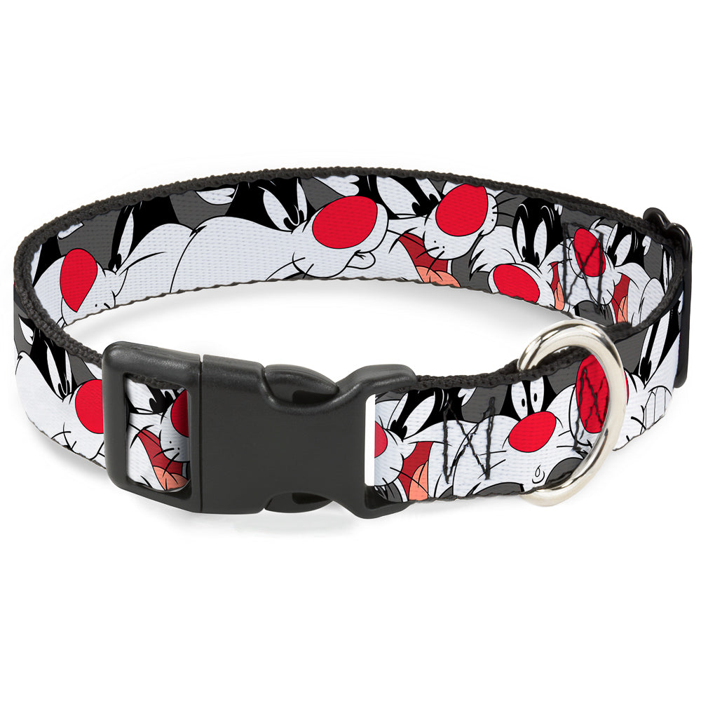 Plastic Clip Collar - Sylvester the Cat Expressions Gray Dog Collars Plastic Clip Side Release Looney Tunes