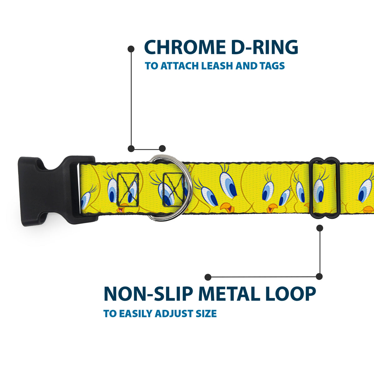 Plastic Clip Collar - Tweety Bird Expressions Yellow Dog Collars Plastic Clip Side Release Looney Tunes