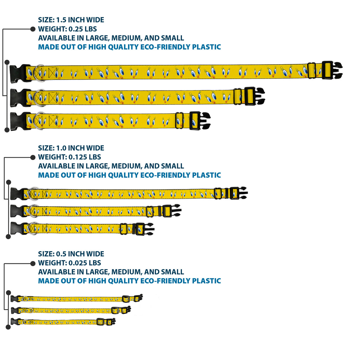 Plastic Clip Collar - Tweety Bird Expressions2 Dog Collars Plastic Clip Side Release Looney Tunes
