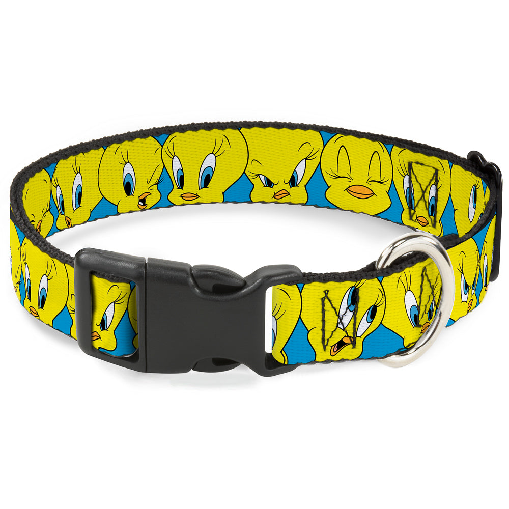 Plastic Clip Collar - Tweety Bird CLOSE-UP Expressions Baby Blue Dog Collars Plastic Clip Side Release Looney Tunes