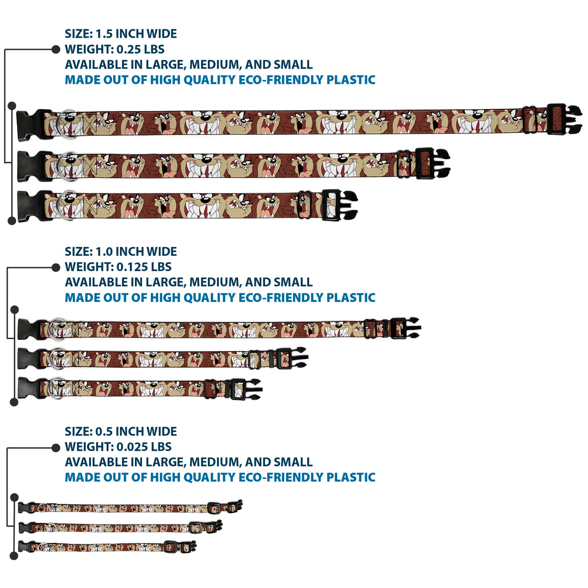 Plastic Clip Collar - Tasmanian Devil Expressions Brown Dog Collars Plastic Clip Side Release Looney Tunes