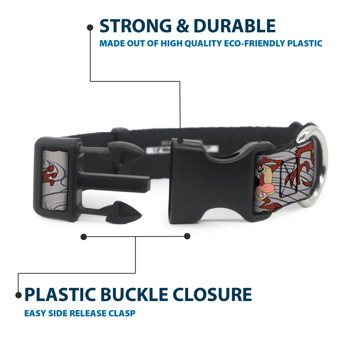 Plastic Clip Collar - Tasmanian Devil Expressions Gray Swirl Dog Collars Plastic Clip Side Release Looney Tunes