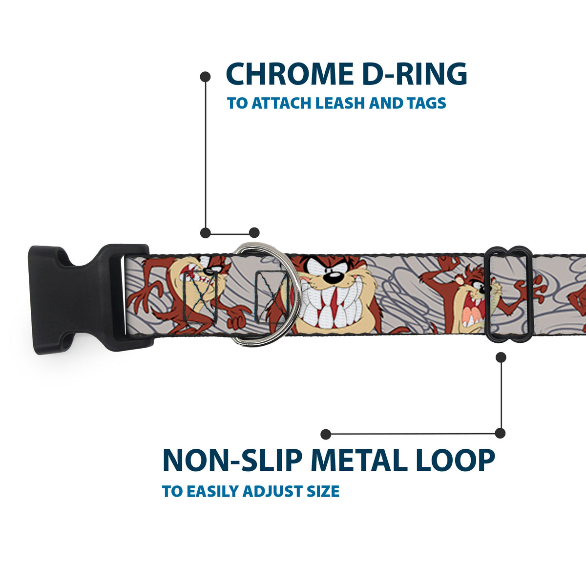 Plastic Clip Collar - Tasmanian Devil Expressions Gray Swirl Dog Collars Plastic Clip Side Release Looney Tunes