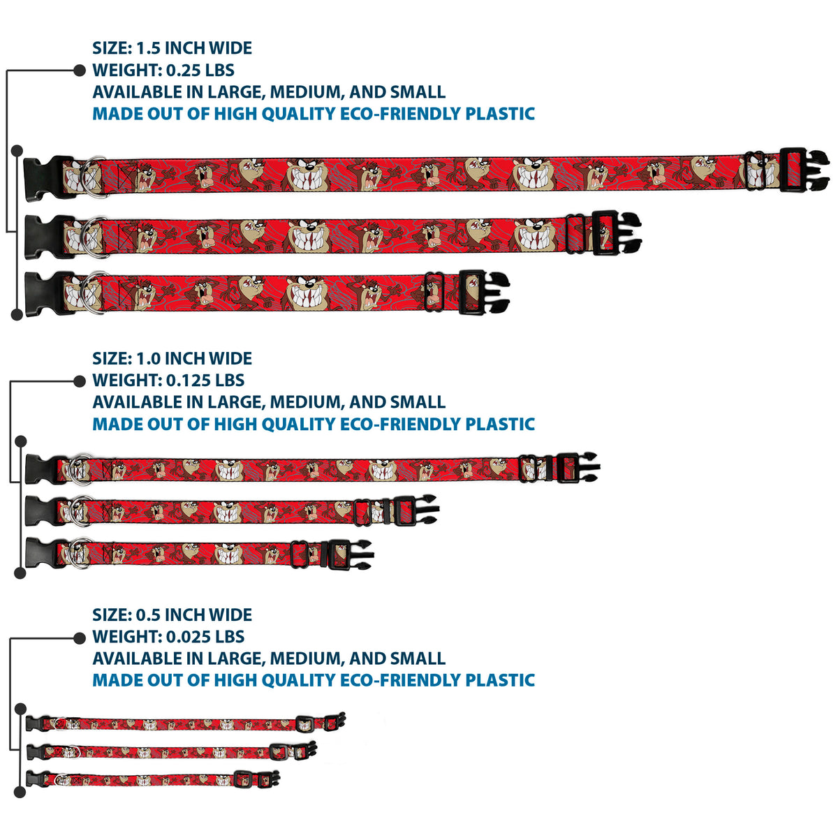 Plastic Clip Collar - Tasmanian Devil Expressions Red Swirl Dog Collars Plastic Clip Side Release Looney Tunes
