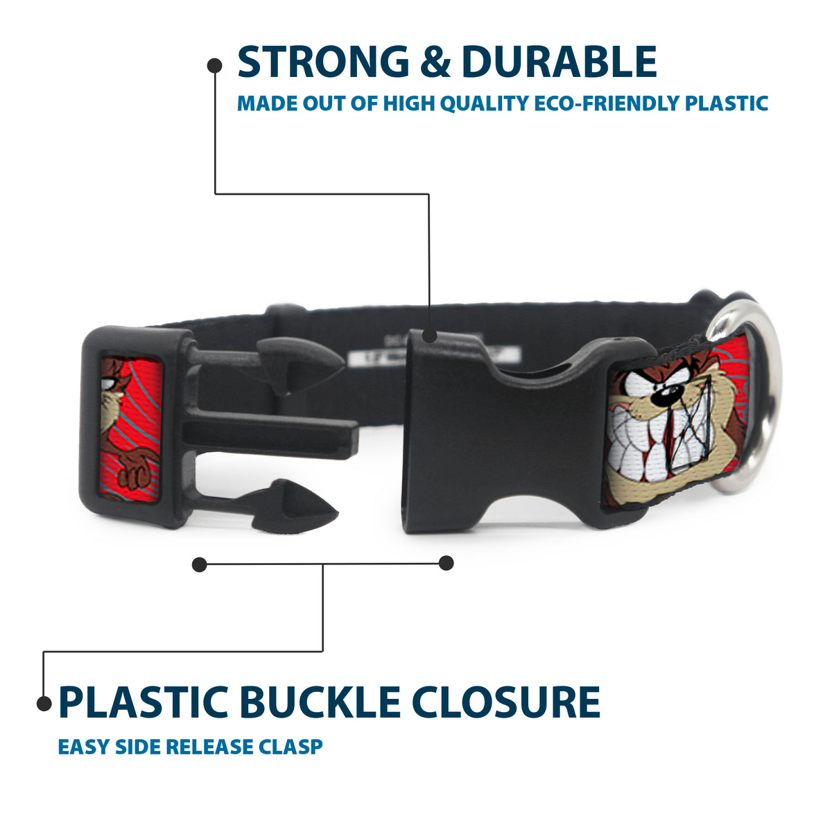 Plastic Clip Collar - Tasmanian Devil Expressions Red Swirl Dog Collars Plastic Clip Side Release Looney Tunes