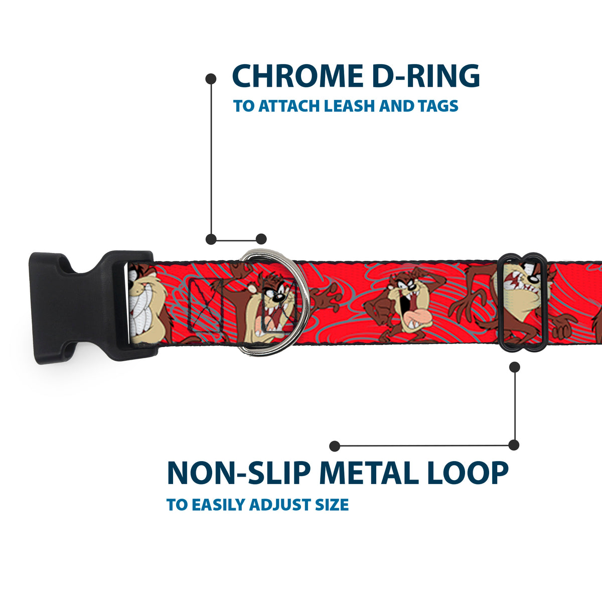 Plastic Clip Collar - Tasmanian Devil Expressions Red Swirl Dog Collars Plastic Clip Side Release Looney Tunes