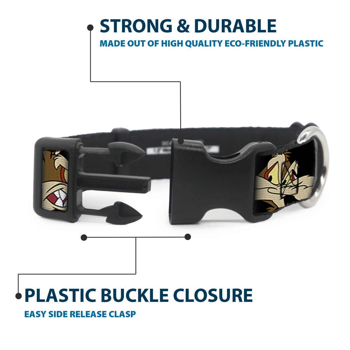 Plastic Clip Collar - Wile E. Coyote Expressions Black Dog Collars Plastic Clip Side Release Looney Tunes