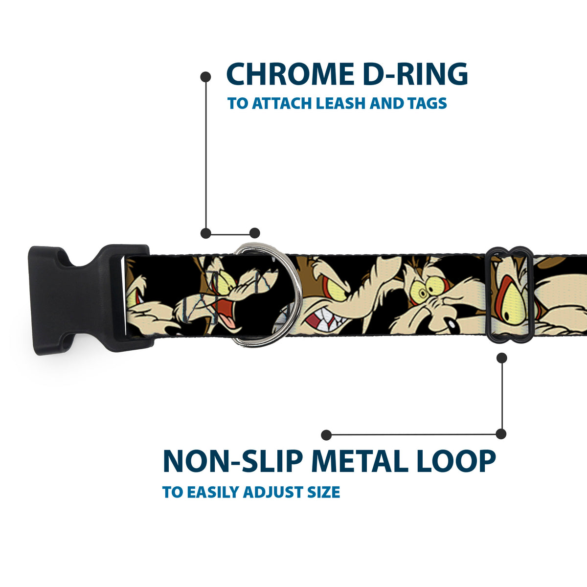 Plastic Clip Collar - Wile E. Coyote Expressions Black Dog Collars Plastic Clip Side Release Looney Tunes