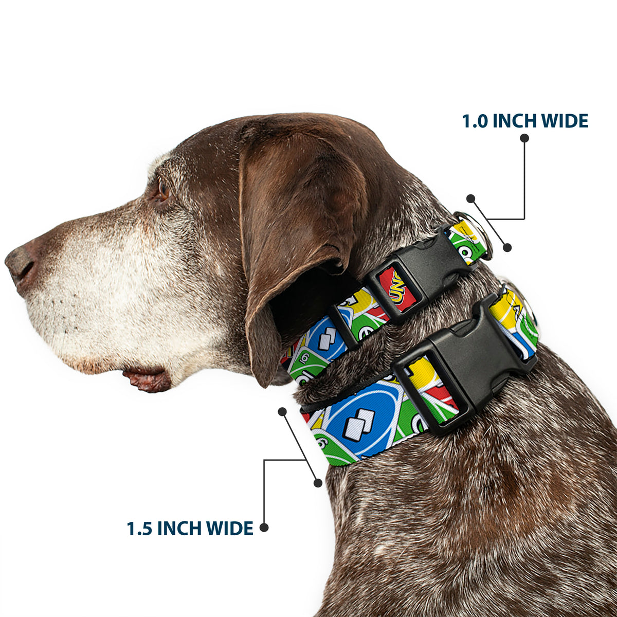 Plastic Clip Collar - UNO Cards Stacked Collage Multi Color Dog Collars Plastic Clip Side Release UNO