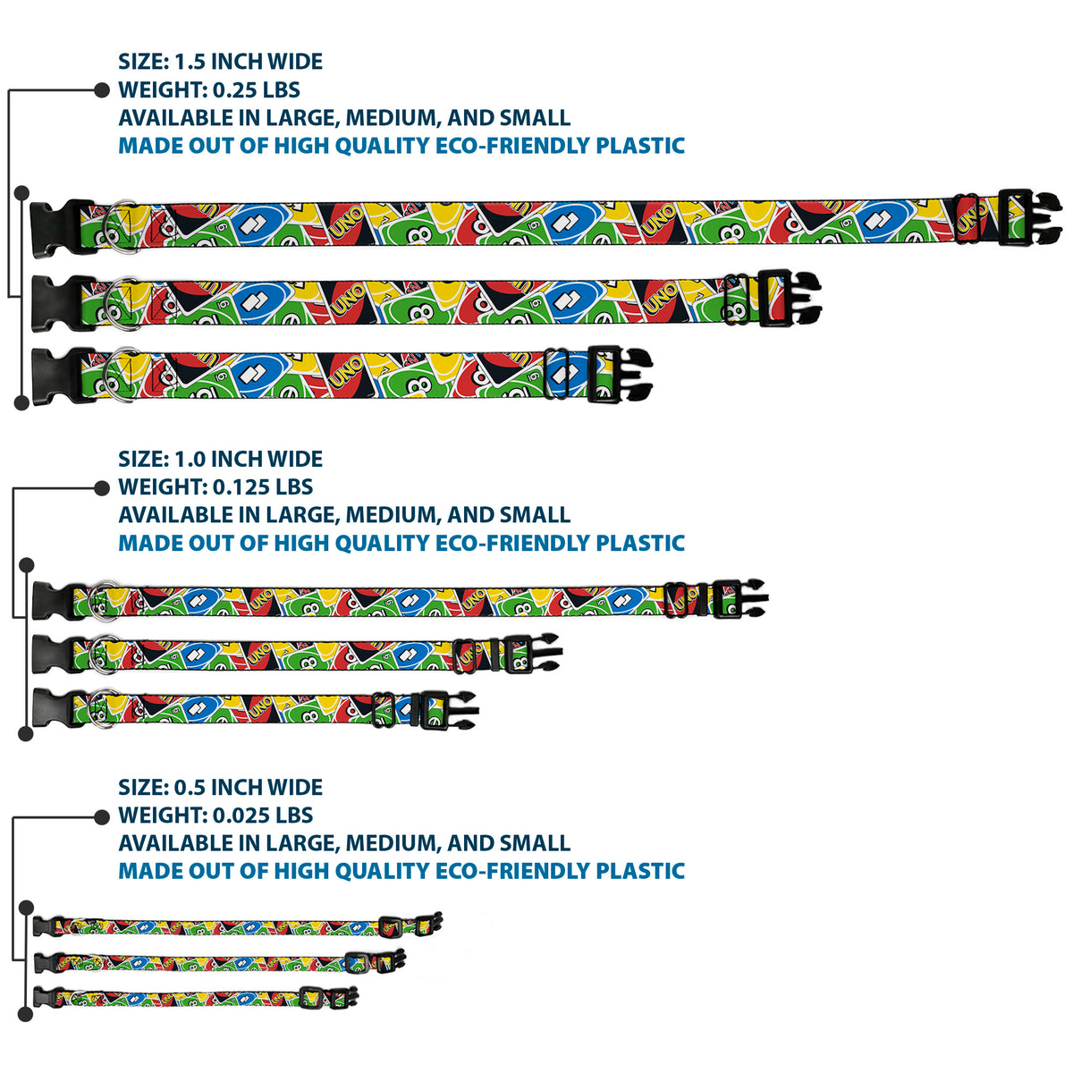 Plastic Clip Collar - UNO Cards Stacked Collage Multi Color Dog Collars Plastic Clip Side Release UNO