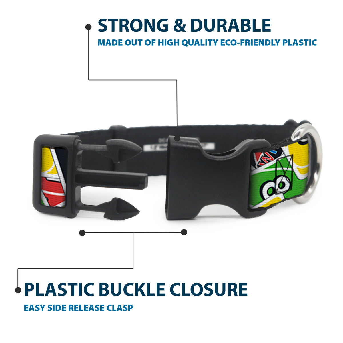 Plastic Clip Collar - UNO Cards Stacked Collage Multi Color Dog Collars Plastic Clip Side Release UNO