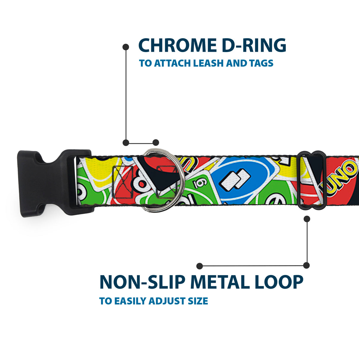 Plastic Clip Collar - UNO Cards Stacked Collage Multi Color Dog Collars Plastic Clip Side Release UNO