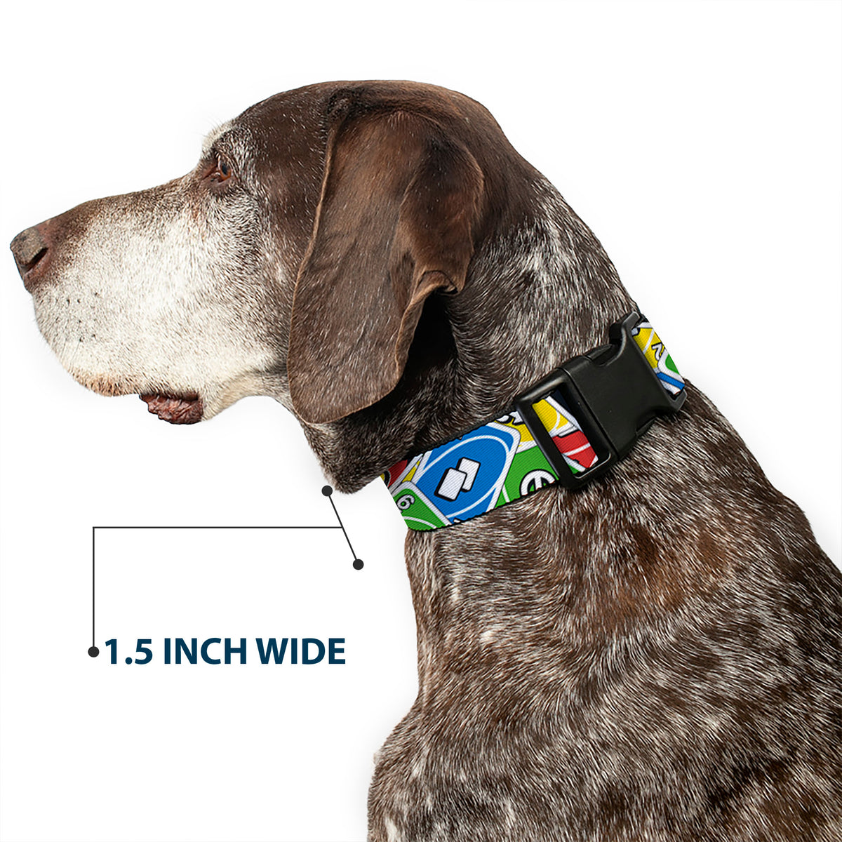 Plastic Clip Collar - UNO Cards Stacked Collage Multi Color Dog Collars Plastic Clip Side Release UNO